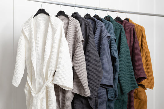 Linen Waffle Robe With Hoodie