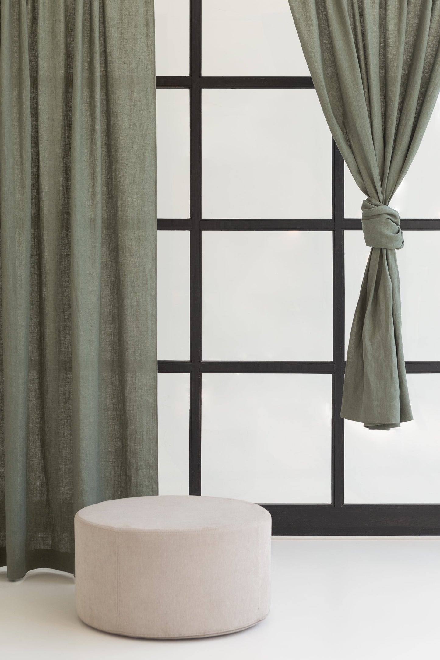 Safari Green Linen Curtain With Rod Pocket