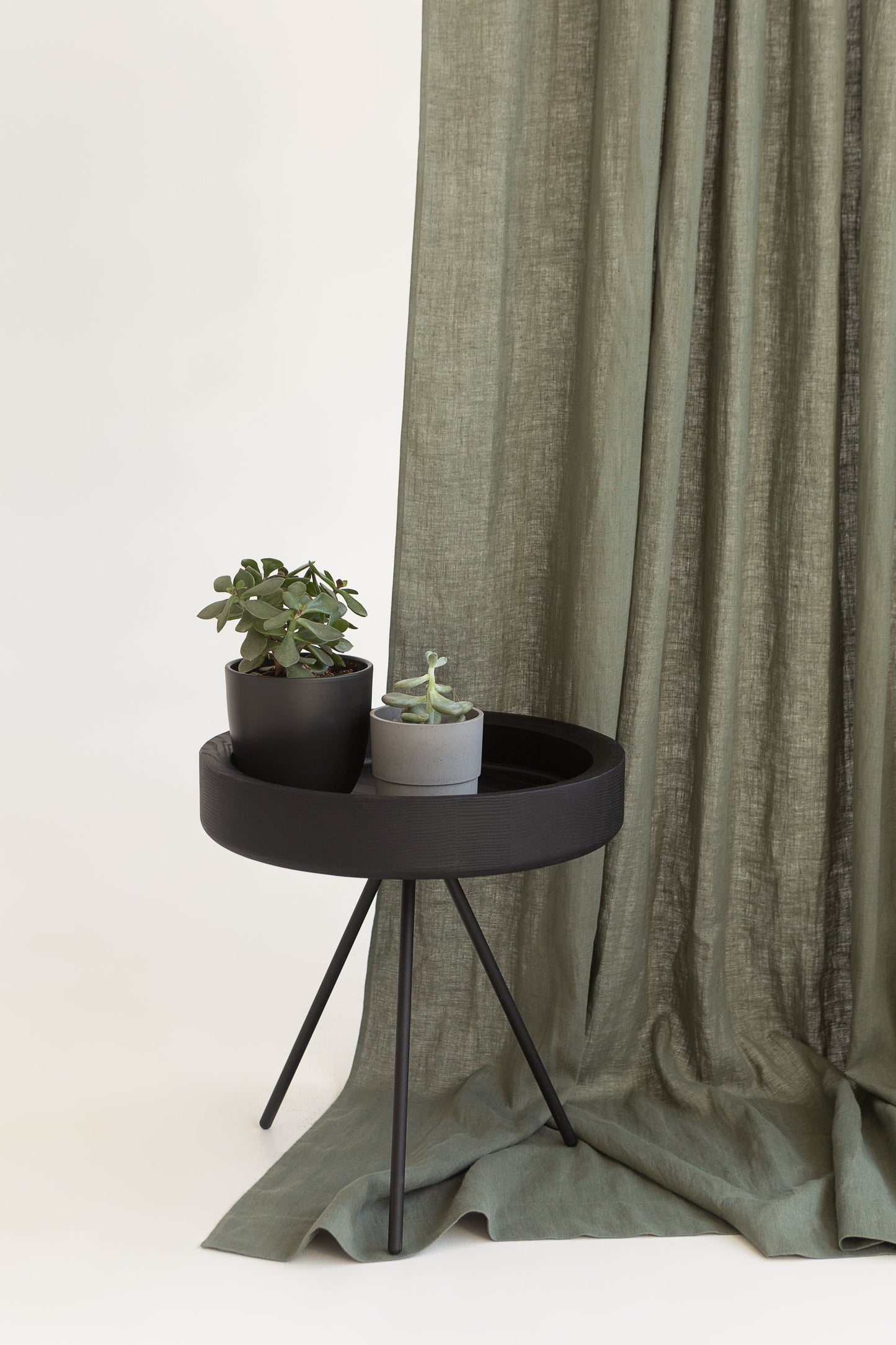 Safari Green Linen Curtain With Rod Pocket