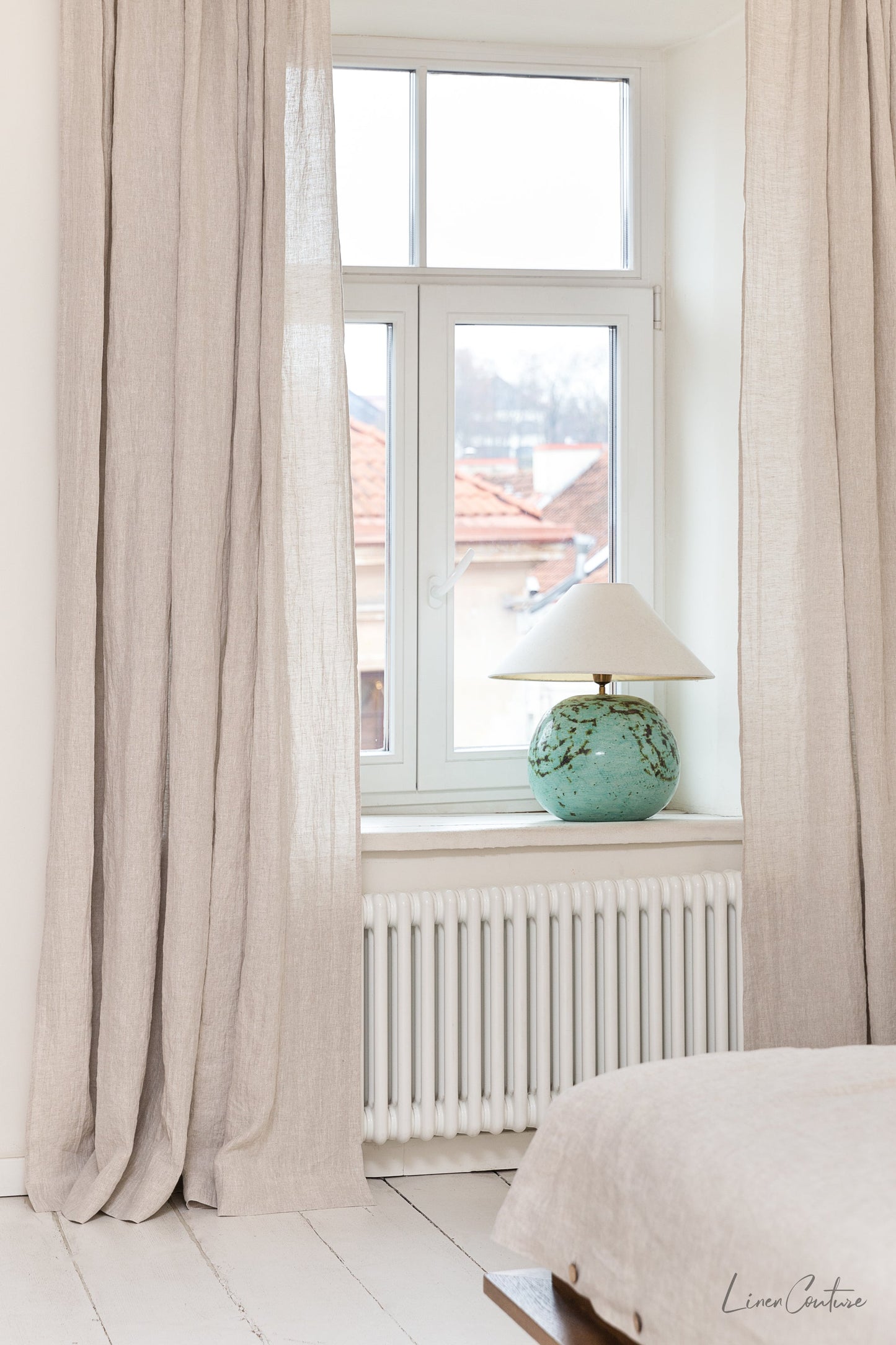 Extra Wide White Linen Curtain Panel with Tab Top