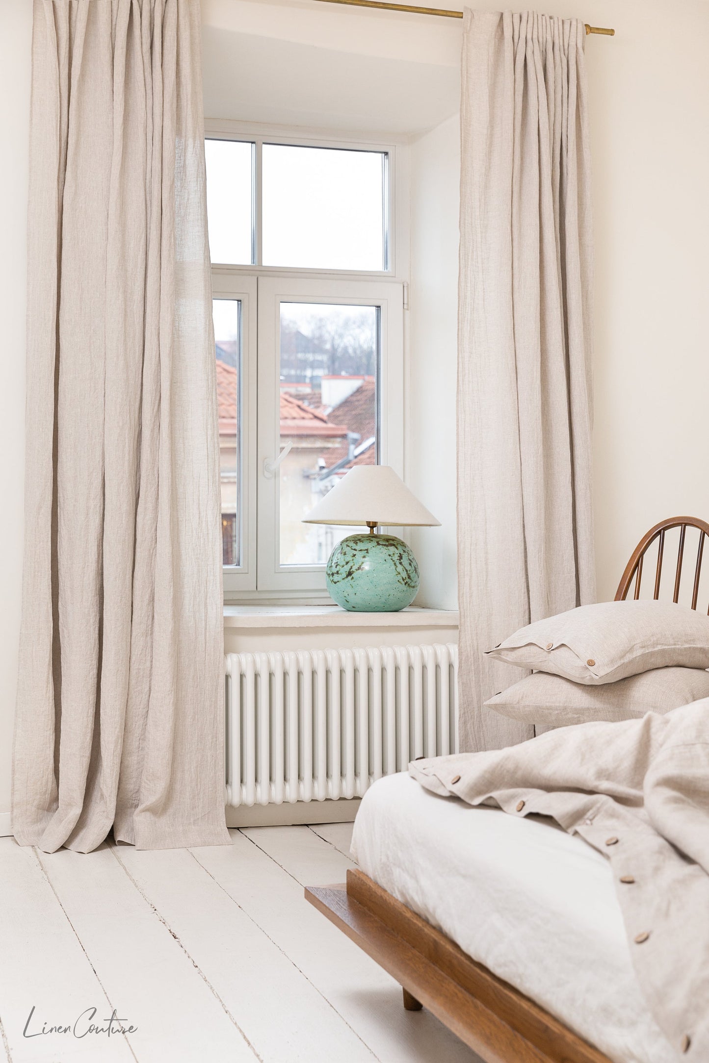 Extra Wide Natural Light Linen Curtain Panel With Heading Tape