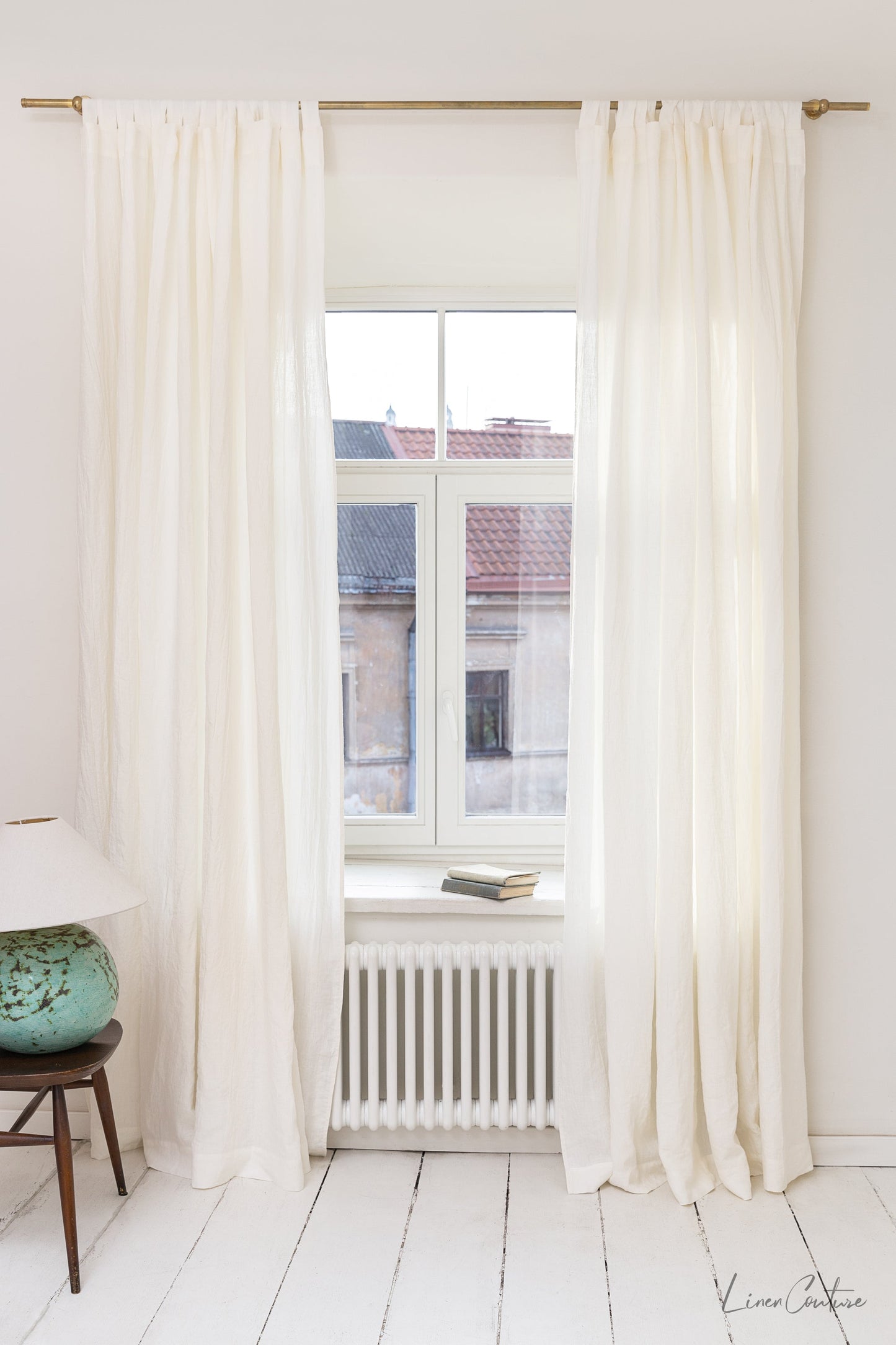 Extra Wide White Linen Curtain Panel with Tab Top