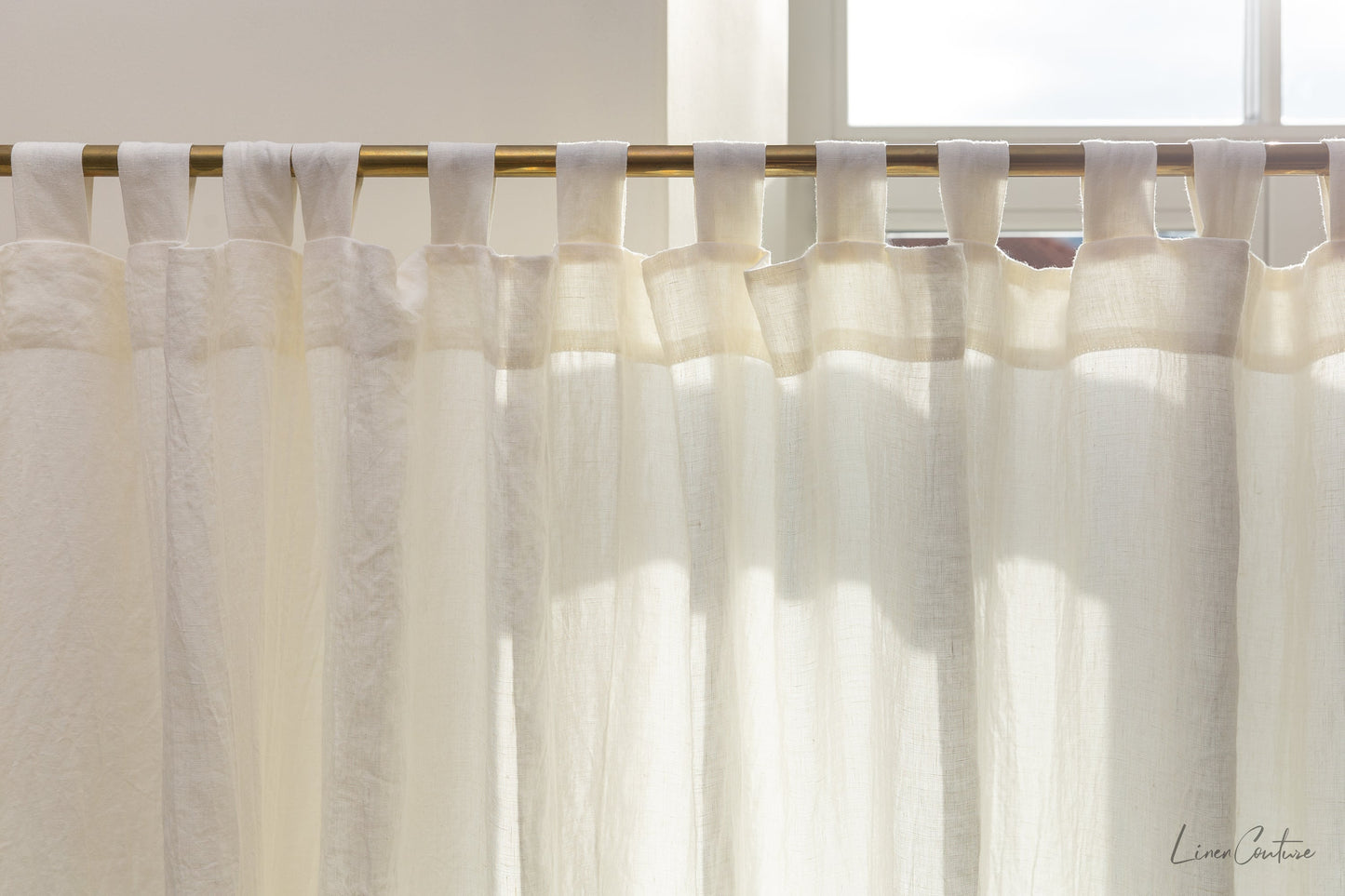 Extra Wide White Linen Curtain Panel with Tab Top