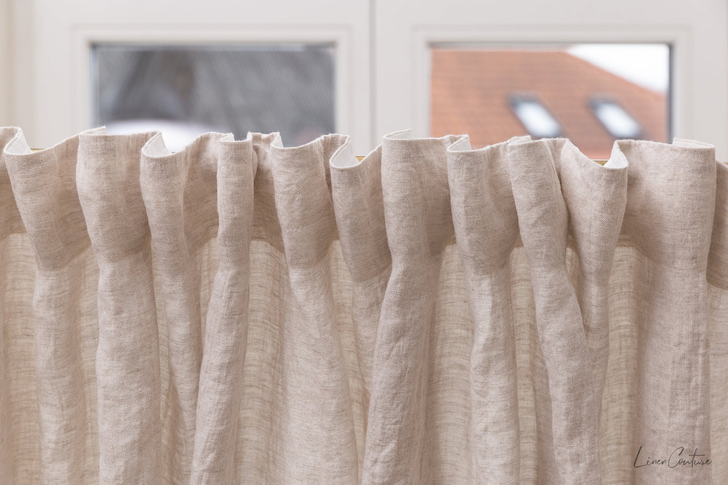 Extra Wide Natural Light Linen Curtain Panel With Heading Tape