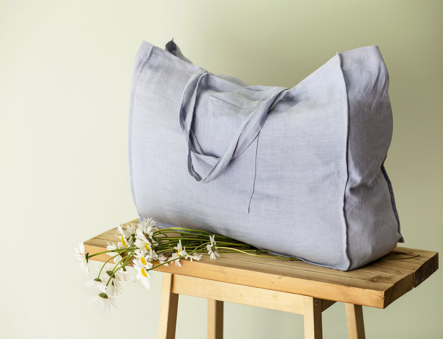 Double Cloth Linen Beach Bag With Pocket
