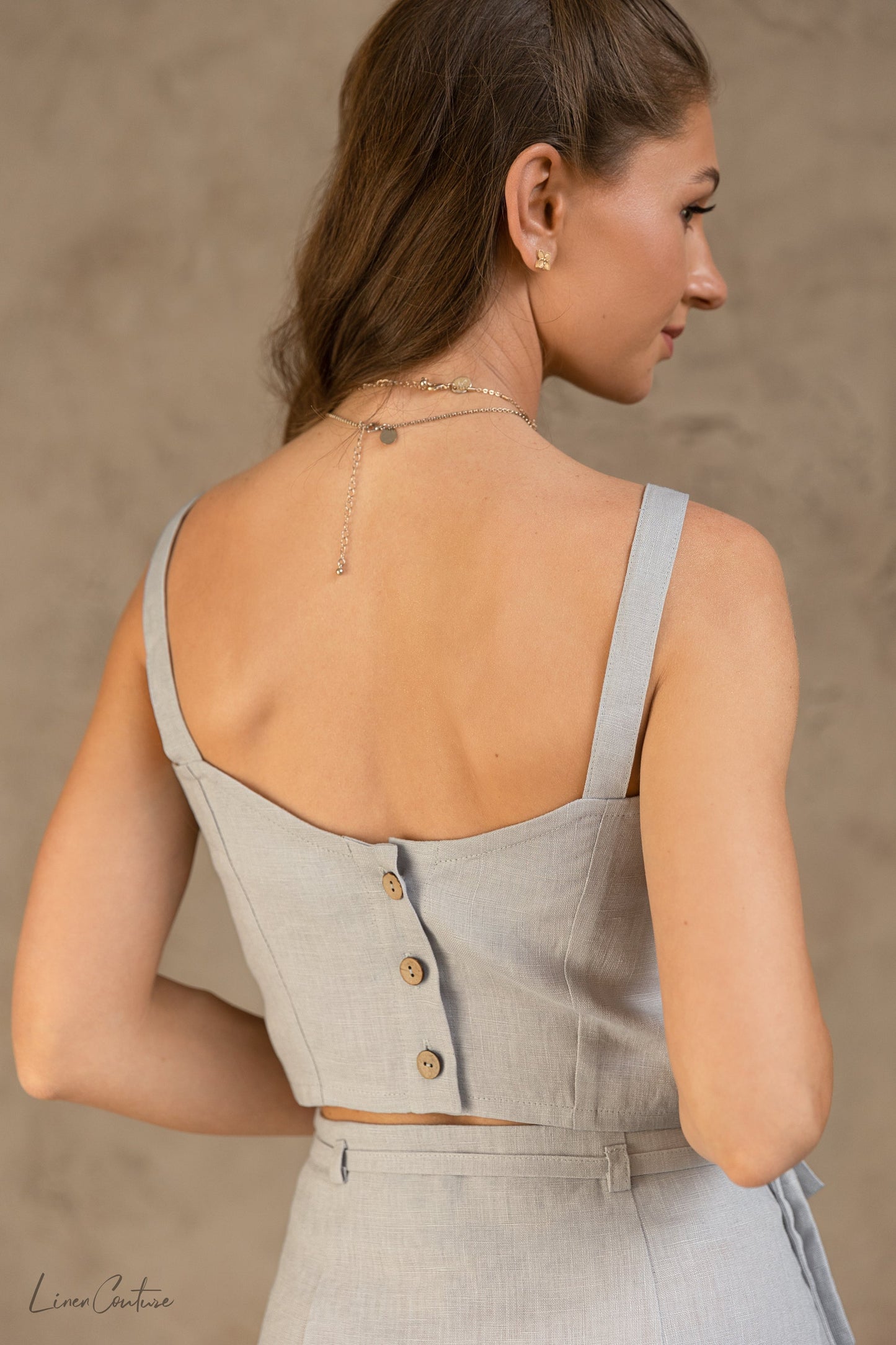 Bella Vita Sweetheart Top, Skirt and Set in Light Grey Linen