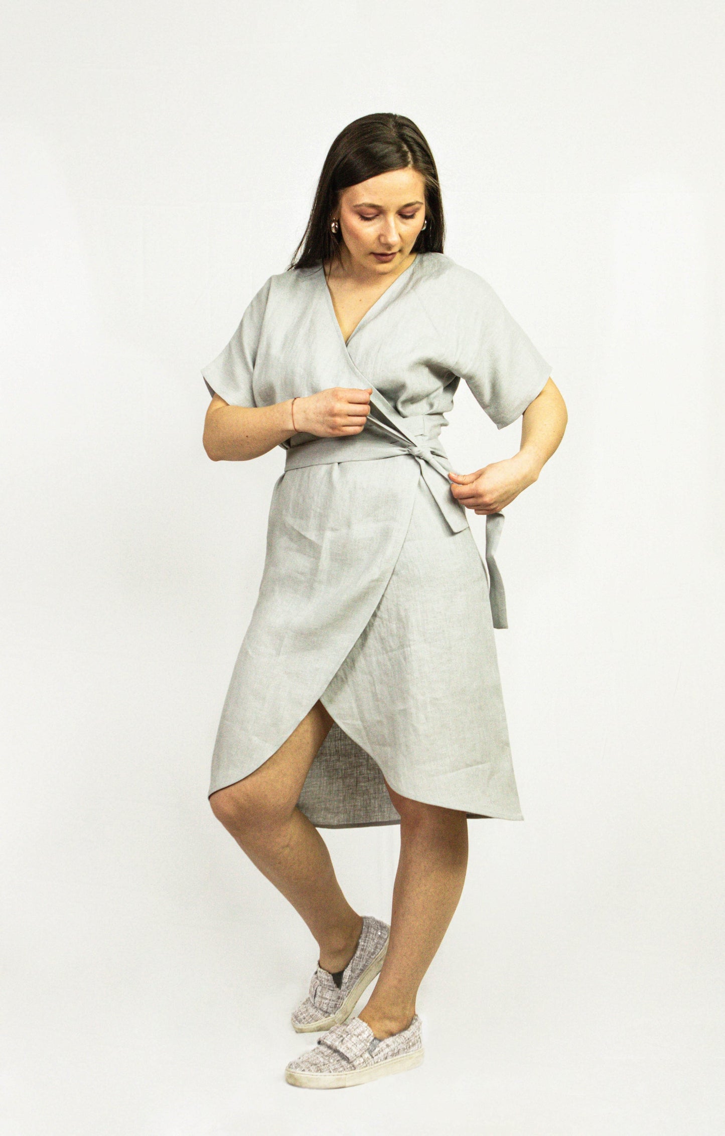 Pale Pink Linen Wrap Dress