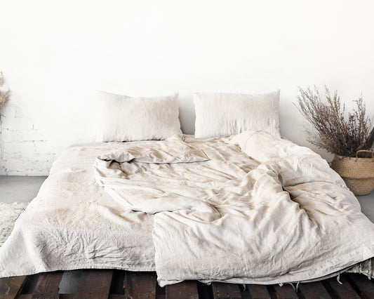 Natural Light Linen Bedding Set With Ties