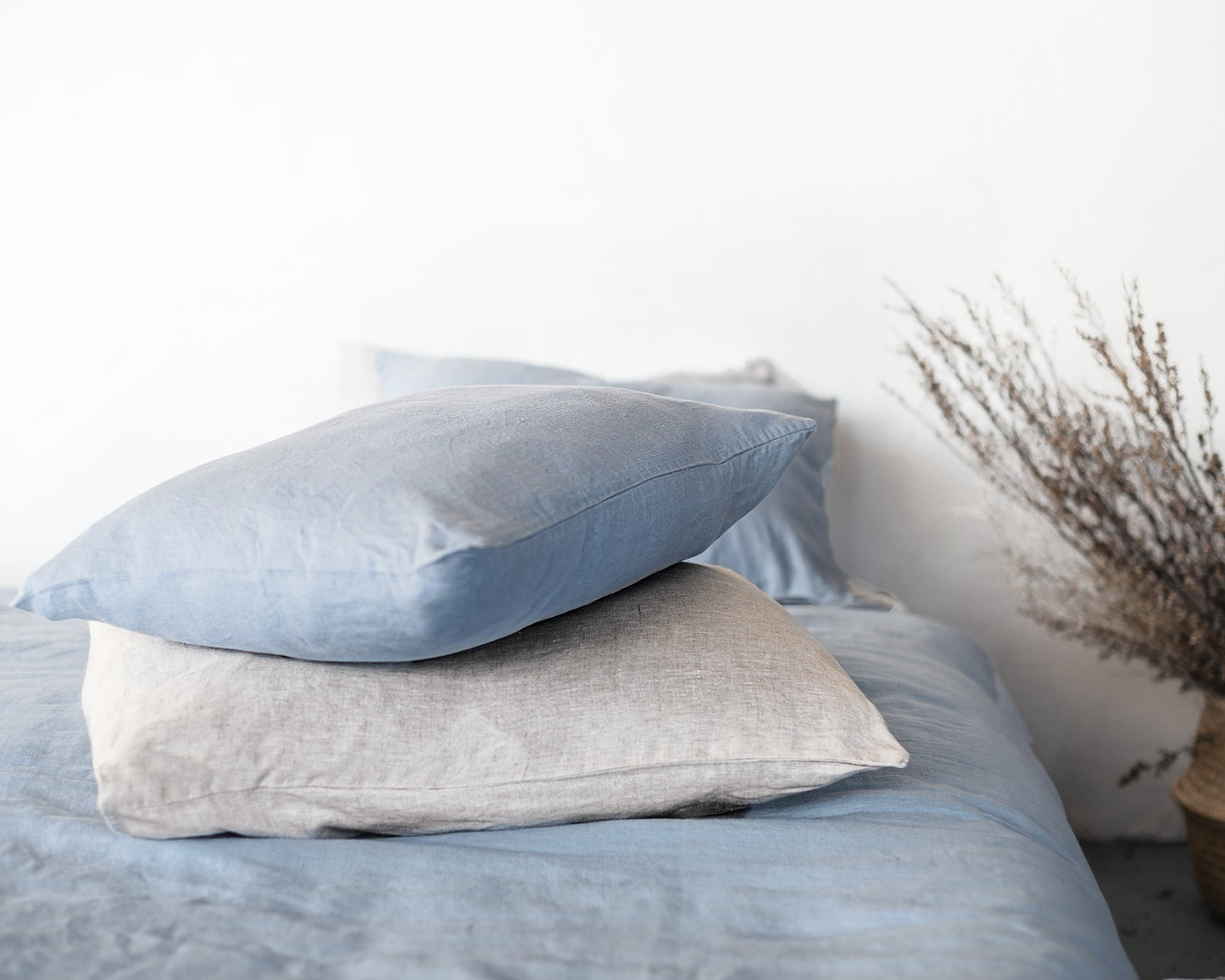 Ice Blue Linen Bedding Set With Zipper