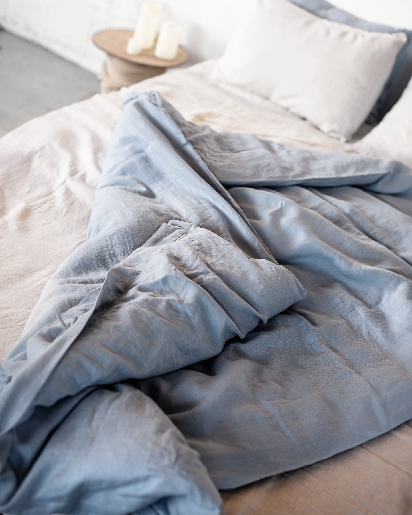 Ice Blue Linen Bedding Set With Zipper