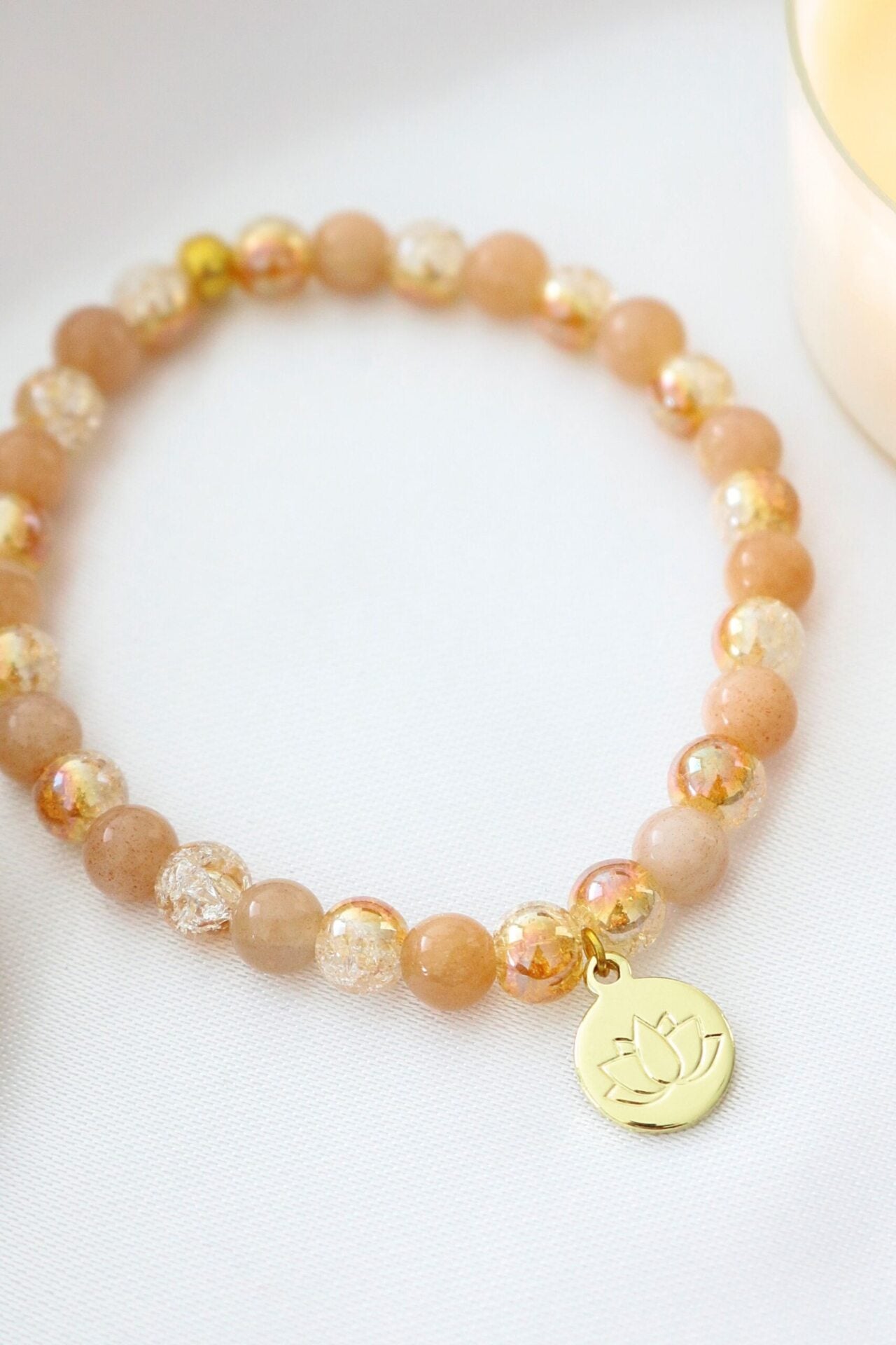 Sunstone Elastic Bracelet With Lotus Flower Charm