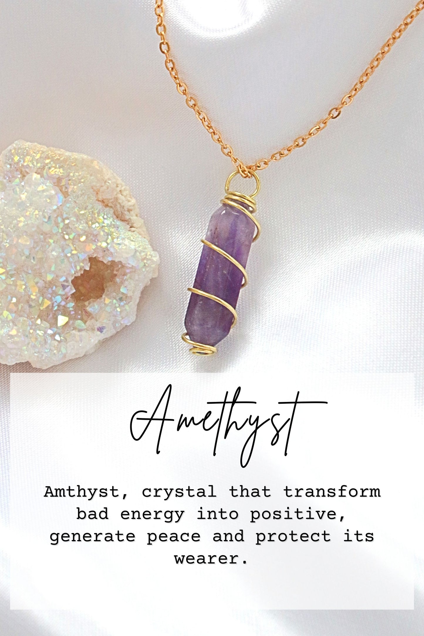 Double Ended Natural Healing Crystals With 18 k Hand Wired Necklace