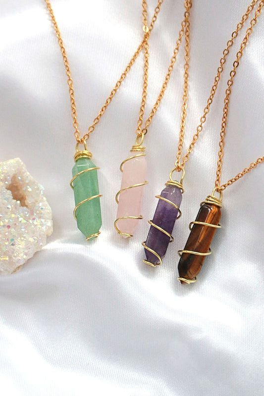 Double Ended Natural Healing Crystals With 18 k Hand Wired Necklace