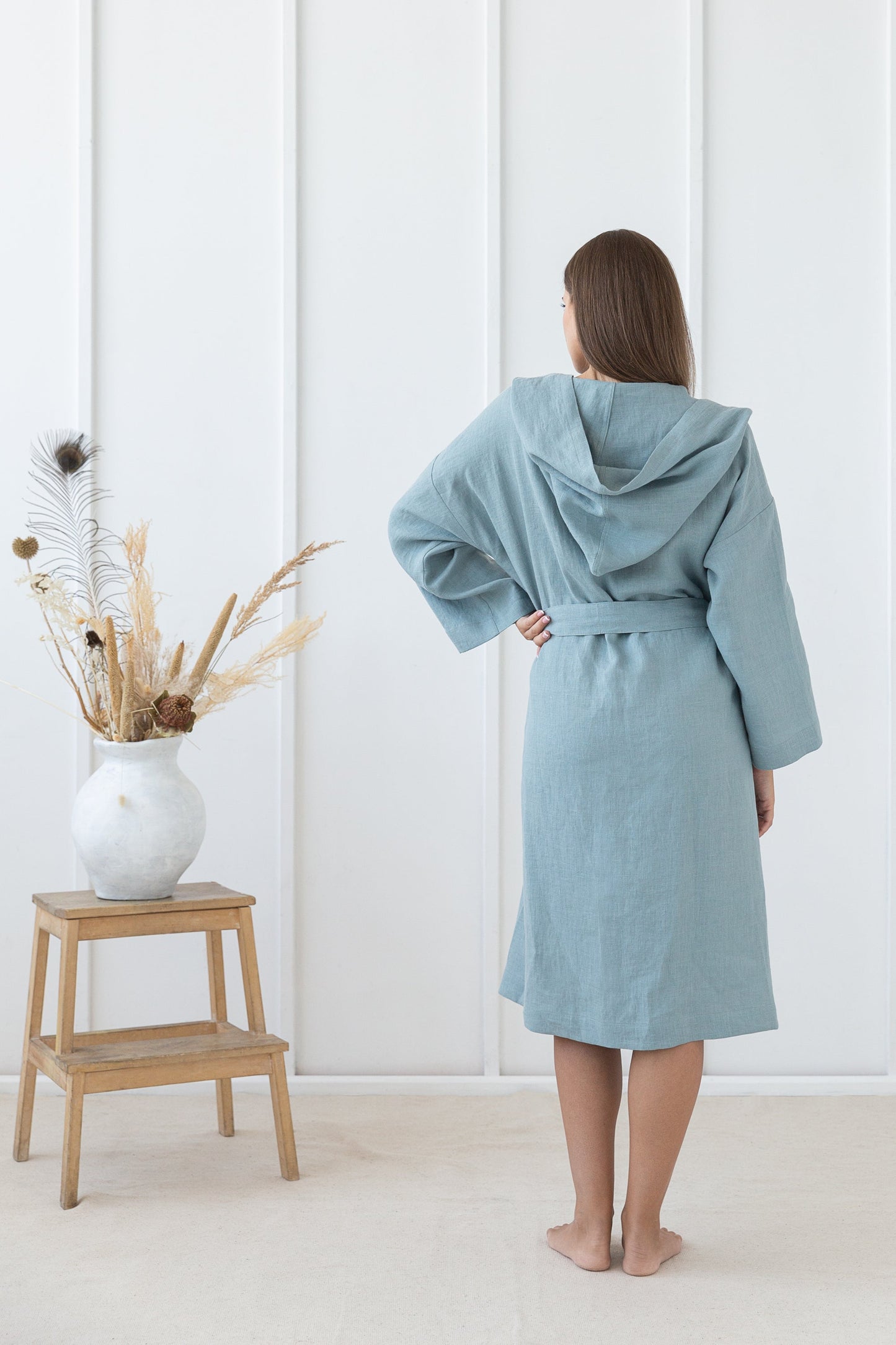 Linen Robe With Hoodie