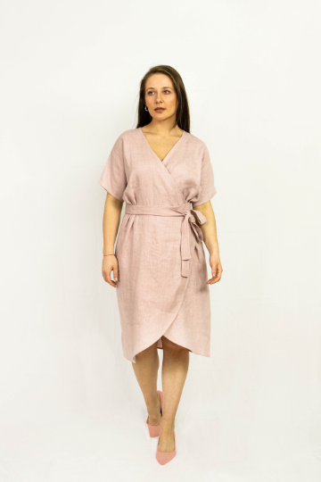 Pale Pink Linen Wrap Dress