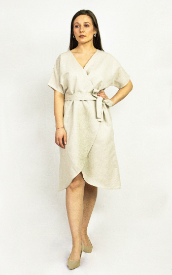 Natural Light Linen Wrap Dress