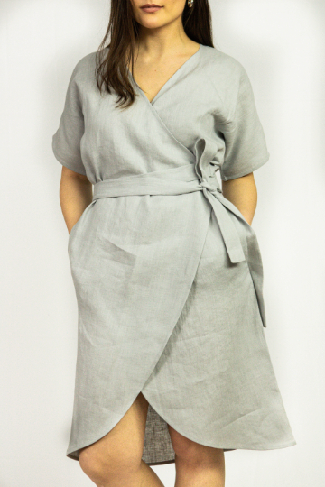 Natural Light Linen Wrap Dress
