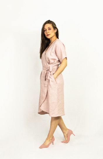 Pale Pink Linen Wrap Dress