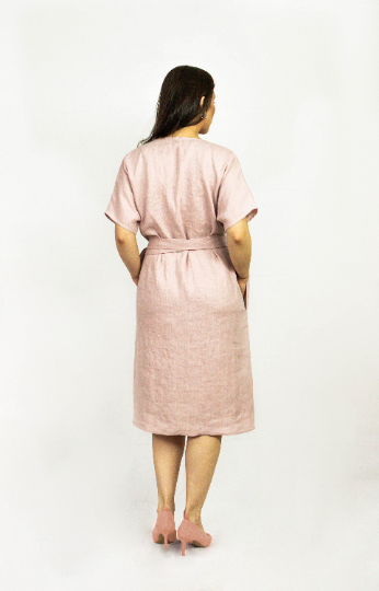 Natural Light Linen Wrap Dress