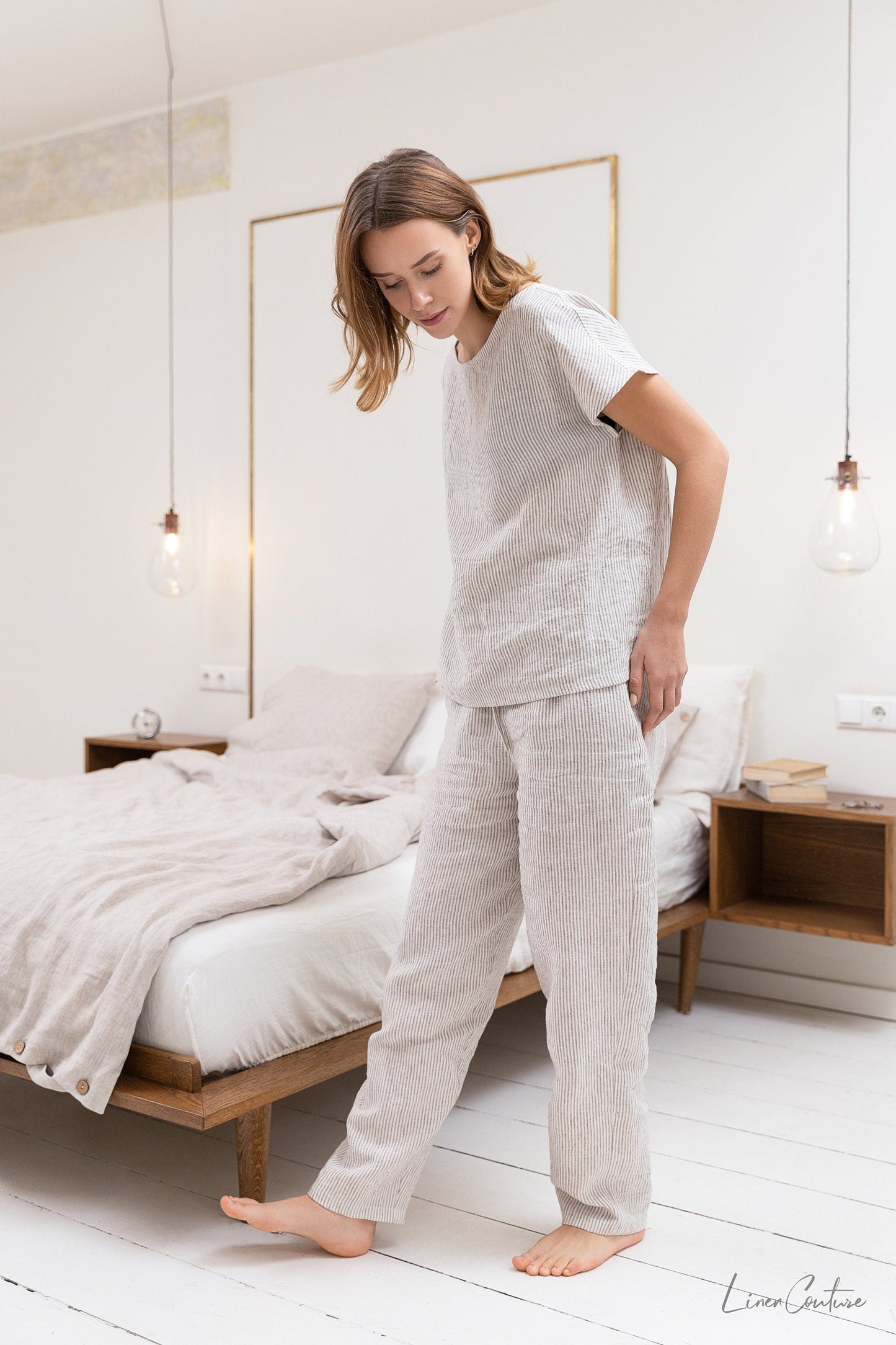 Striped Beige Linen Pajama