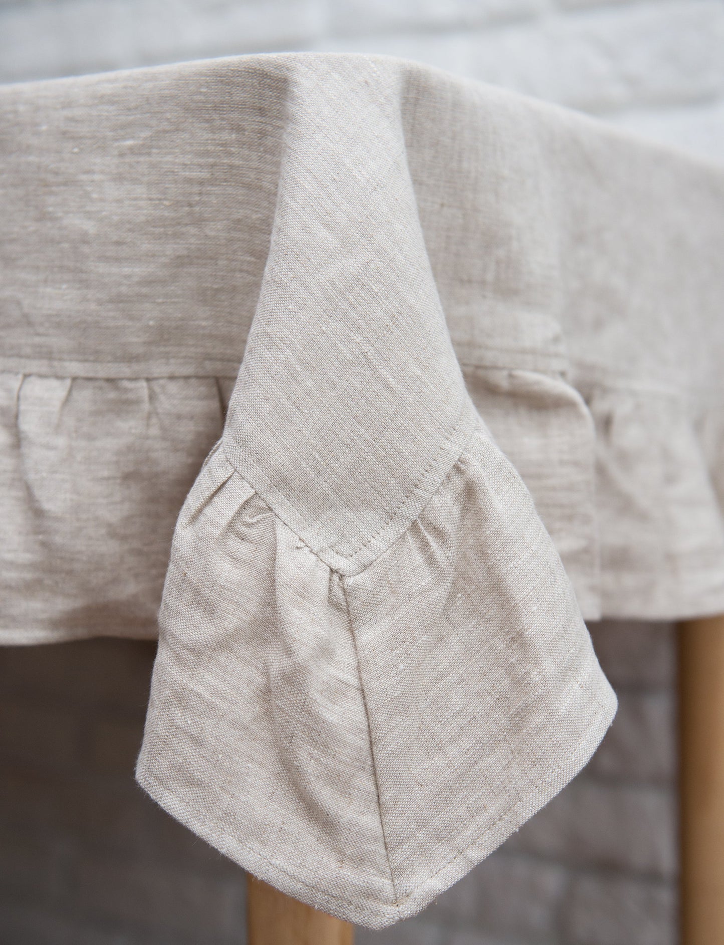 Natural Light Linen Tablecloth With Ruffles
